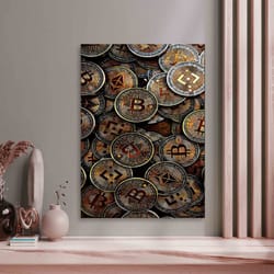 colorful bitcoin with bright, modern canvas, money art canvas, cryptocurrency art, abstract poster, crypto artwork, colo