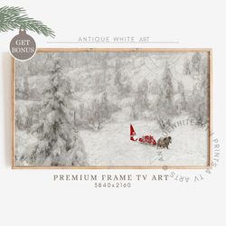 Vintage Winter Christmas Frame TV Art, Farmhouse Snowy Winter Landscape Art for Tv, Cute Gnome, Digital Download, The Fr