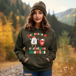 christmas hoodie, hot cocoa and christmas movie hoodie, christmas women hoodie, christmas family hoodie, christmas match