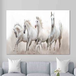 horse lover gift poster, horses artwork, black frame canvas, animal wall art, white horse canvas, faster horse wall art,