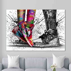 shoes graffiti canvas decor, love in jordan shoes, custom wall hanging, living room wall art, 3d canvas, love graffiti c