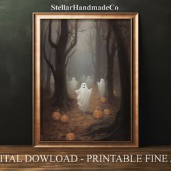 printable halloween ghost print, spooky haunted forest printables, vintage muted neutral wall art, digital download ghos