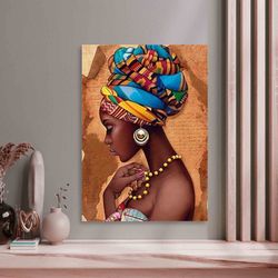trendy wall decor, african gold lip printed, african woman artwork, gold woman artwork, ethnic printed, african gold wom