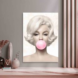 wall art holiday decor marilyn monroe pink bubble gum, marilyn monroe poster, pink bubble gum canvas