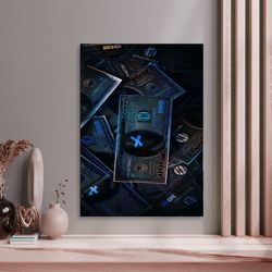 wall art cash money, cash canvas wall art, money canvas wall art, room decor, framed canvas, luxary canvas wall art, hug