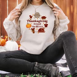 thanksgiving disney sweatshirt, thanksgiving around the world sweatshirt, disneyworld pumpkin sweat, disneyland fall shi