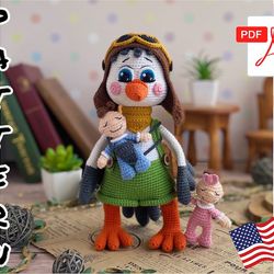 Crochet Pattern Doll Stork Pilot and baby. TUTORIAL Stork and Baby in English in PDF. Amigurumi bird. Amigurumi baby dol