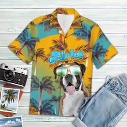 boxer dog hawaiian shirt for men & women
