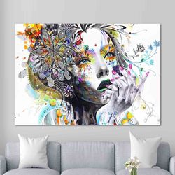 woman portrait, colorful girl painting, abstract woman face, woman canvas, woman poster, modern wall art, abstract wall