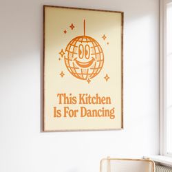 aesthetic kitchen decor, cute dance art, orange kitchen wall art print, retro illustration print, trendy kitchen poster,