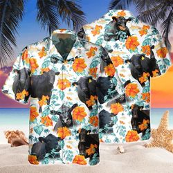 gift for cow lovers, black angus blue floral hawaiian shirt, vintage hawaiian shirt for men, women