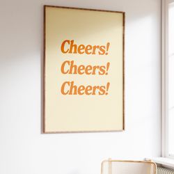cheers print, bar cart wall art, retro bar cart poster, bar print orange, trendy bar print, cheers sign, downloadable ar