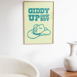 cowboy print retro, western poster, retro decor, cowboy hat print, vintage western home decor, trendy poster, teal wall