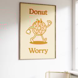 donut worry retro character wall art, retro funny wall art, retro wall print, large printable art, printable poster, dig