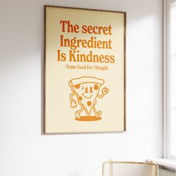 kindness retro quote wall art, retro pizza print, digital download wall print, trendy wall art, retro wall decor boho, d