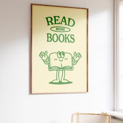 read more books, retro quote, retro book illustration, downloadable art, reading art prints, retro wall art, encouraging