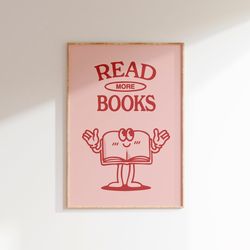 reading poster, book lover poster, read more quote, retro book illustration, classroom print, cute book wall art, vintag