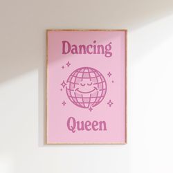 retro disco art print, dancing queen print, retro wall art, cute apartment decor, trendy y2k poster, funky music wall ar