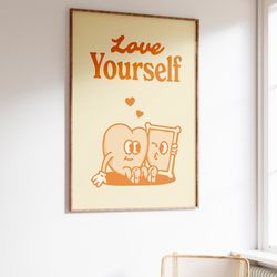self love wall art, retro wall art, downloadable print, aesthetic art, positive quote print, illustration wall art, vint