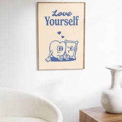 self love wall print, digital download wall art, retro wall decor, downloadable retro print, positive affirmation decor,