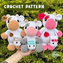 Cow Crochet Pattern crochet pattern, sitting cow, standing cow, highland cow, longhorn cow, milk and cookies.