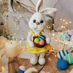 Easter Bunny with Eggs Crochet PATTERN, Amigurumi Bunny Easter Basket, English PDF file, Easter toy pattern