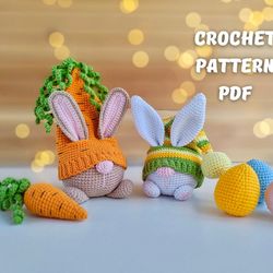 Crochet patterns BUNDLE Easter bunny gnomes and crochet carrot, crochet eggs, crochet Easter decor pattern, crochet gnom