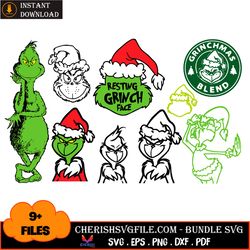 9 files of resting grinch face bundle svg, christmas svg