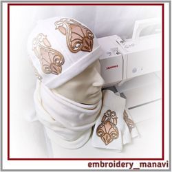 In the hoop machine embroidery designs set of hat & fingerless gloves with pattern