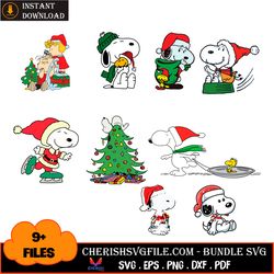 9 files of santa snoopy to give gift on christmas svg
