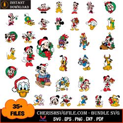 disney characters in christmas bundle svg, 35 files of disney christmas svg