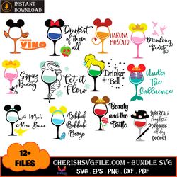 disney drinking beauty bundle svg, 12 files disney mickey wine glass svg