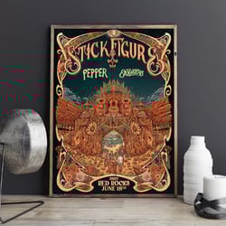 stick figure poster, red rocks 2023 concert poster, vintage music poster, stick figure fan gift, reggae music gift