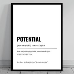 potential definition minimalist office art funny definition poster daily affirmation home office wall art motivational