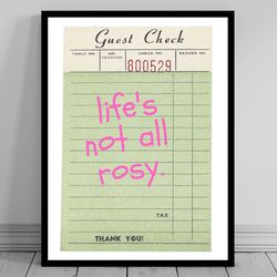 retro guest check - not all rosy trendy wall art cocktail rambunctious rosy bar cart alcohol poster dorm art