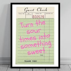 retro guest check - sweet and sour trendy wall art cocktail mellow margarita bar cart alcohol poster dorm art