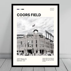 coors field print colorado rockies poster black & white mlb stadium poster oil painting modern art travel print
