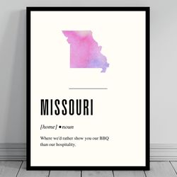 funny missouri definition print missouri poster minimalist state map watercolor state silhouette modern travel word