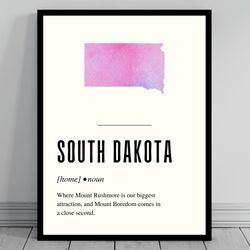 funny south dakota definition print south dakota poster minimalist state map watercolor silhouette modern travel wo