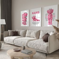 pink hypebeast figure wall art, hypebeast decor, hypebeast toys poster set of 3, hypebeast printable gallery wall set, g