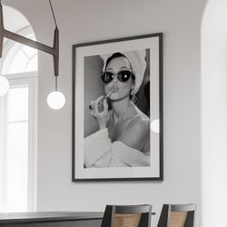 audrey hepburn lipstick poster, black and white fashion art, audrey hepburn print, old hollywood decor, feminist print,v