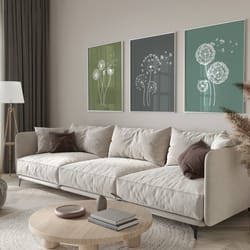 sage green floral dandelion botanical set of 3 prints trendy home decor line art flowers plants designdendalion wall art