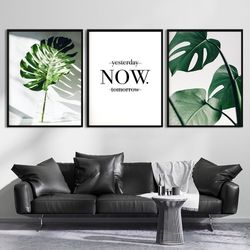 scandinavian 3 piece wall art print botanical leaf print floral modern wall decor extra large marble set poster bedroom