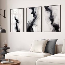 set of 3 art prints black and white wall art modern decor large wall art contemporary home decor ink painting printable
