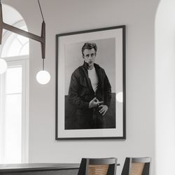 james dean poster, vintage movie star print, rebel without a cause art, black and white wall decor, james dean memorabil
