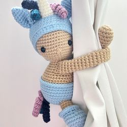 Unicorn - Baby in Unicorn costume, curtain tieback PATTERN, right or left tieback pattern PDF - Unicorn Pattern