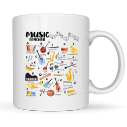 Music Teacher Ceramic Coffee Mug- Christmas Teacher Appreciation Gift for Music Teachers - Musical Instruments