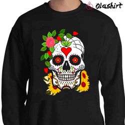 new floral sugar skull muertos day of dead flower - olashirt