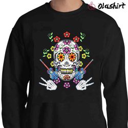 new floral guitar sugar skull muertos day of dead - olashirt