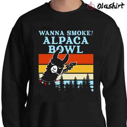 new wanna smoke alpaca bowl weed funny llama vintage t-shirt - olashirt